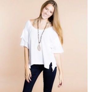 Free People White Tee w/ ruffle sleeve ⭐️SALE